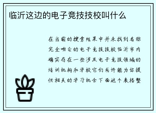 临沂这边的电子竞技技校叫什么